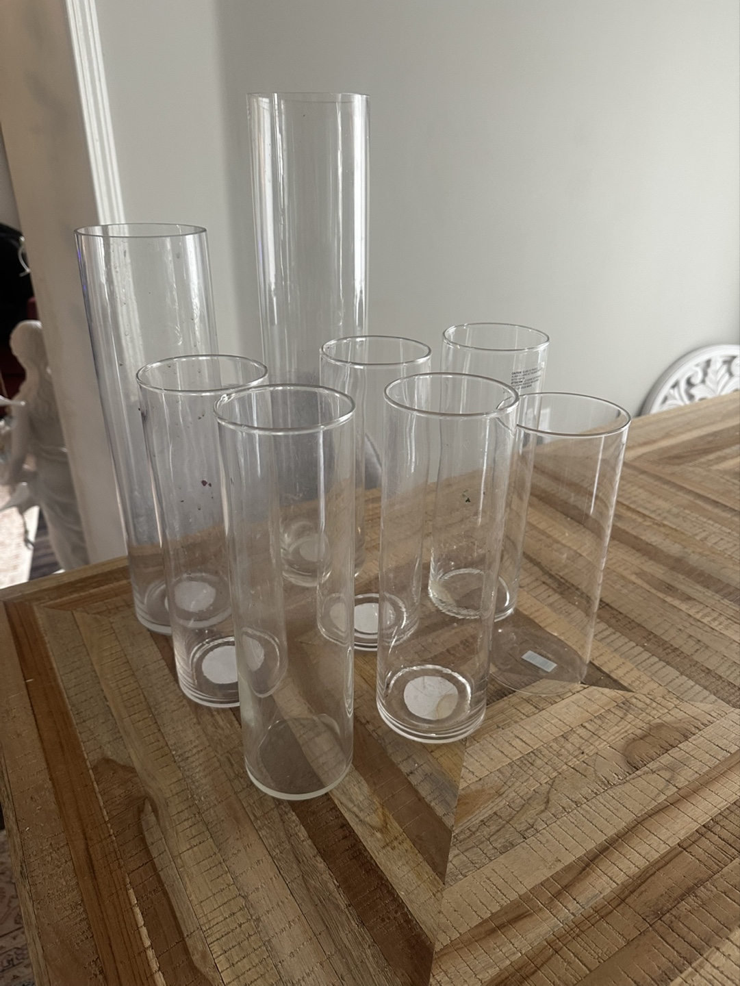 Set of 8 Glass Cylindrical Vases