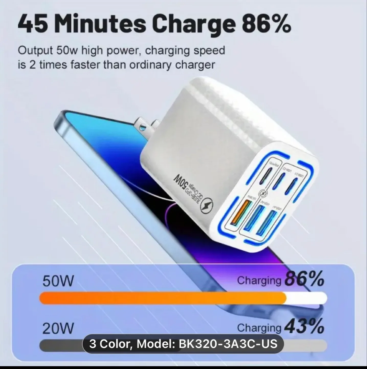 50W 6-Port USB Fast Charger - BK320-3A3C-US image indicator(3)