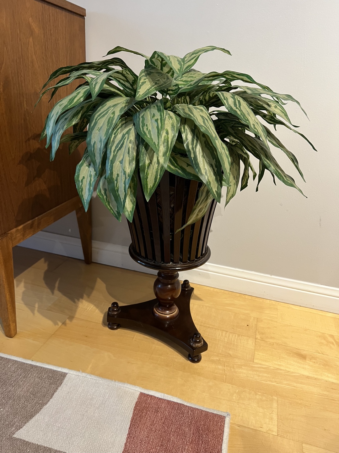 Dark Wooden Plant Stand with Artificial Plant
