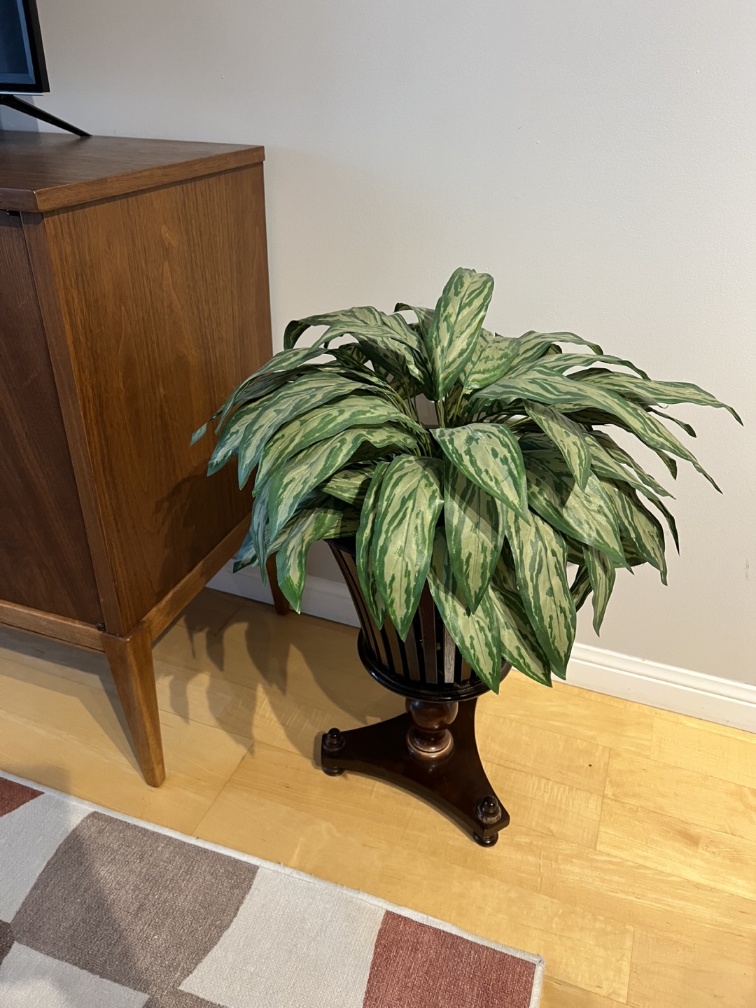 Dark Wooden Plant Stand with Artificial Plant - photo 3