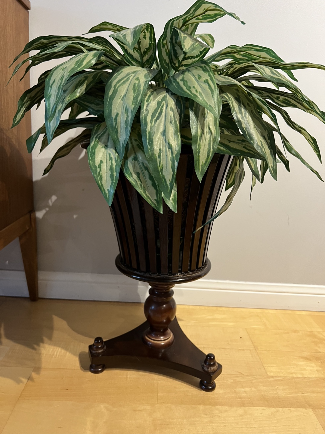 Dark Wooden Plant Stand with Artificial Plant - photo 2