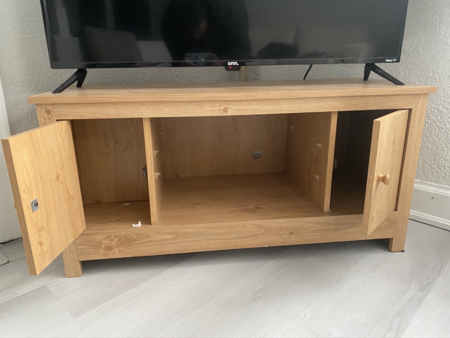 Light Wood TV Stand with Storage - photo 3