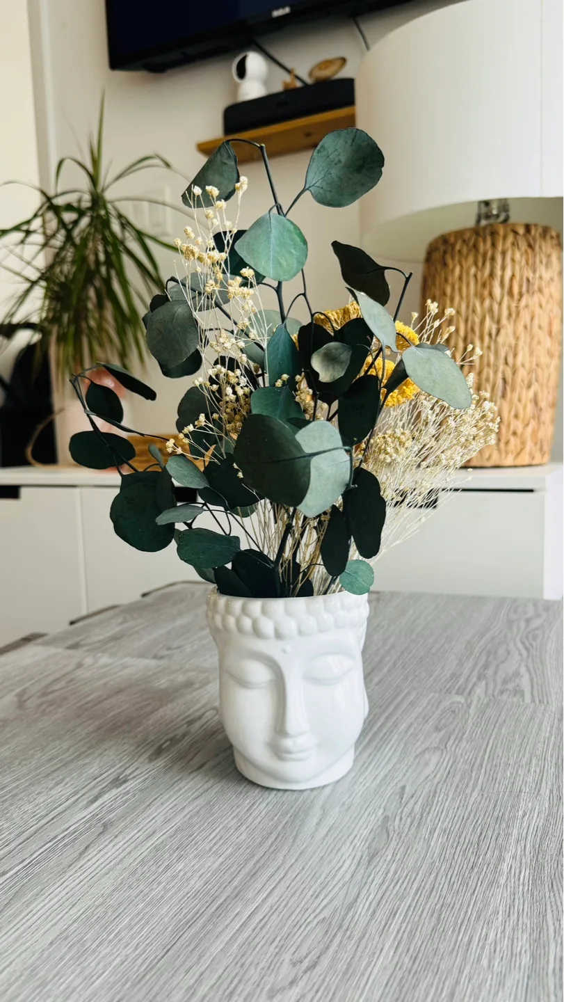 Dried Floral Arrangement in Buddha Head Planter💚 thumbnail