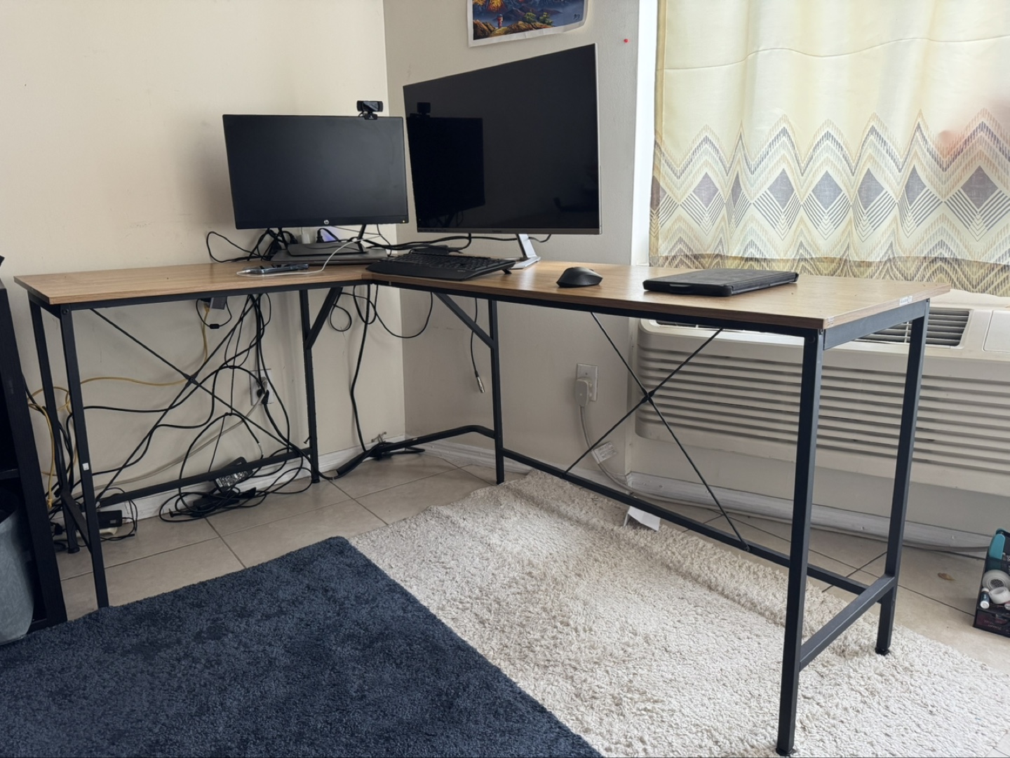 L-Shaped Computer Desk with Black Metal Frame