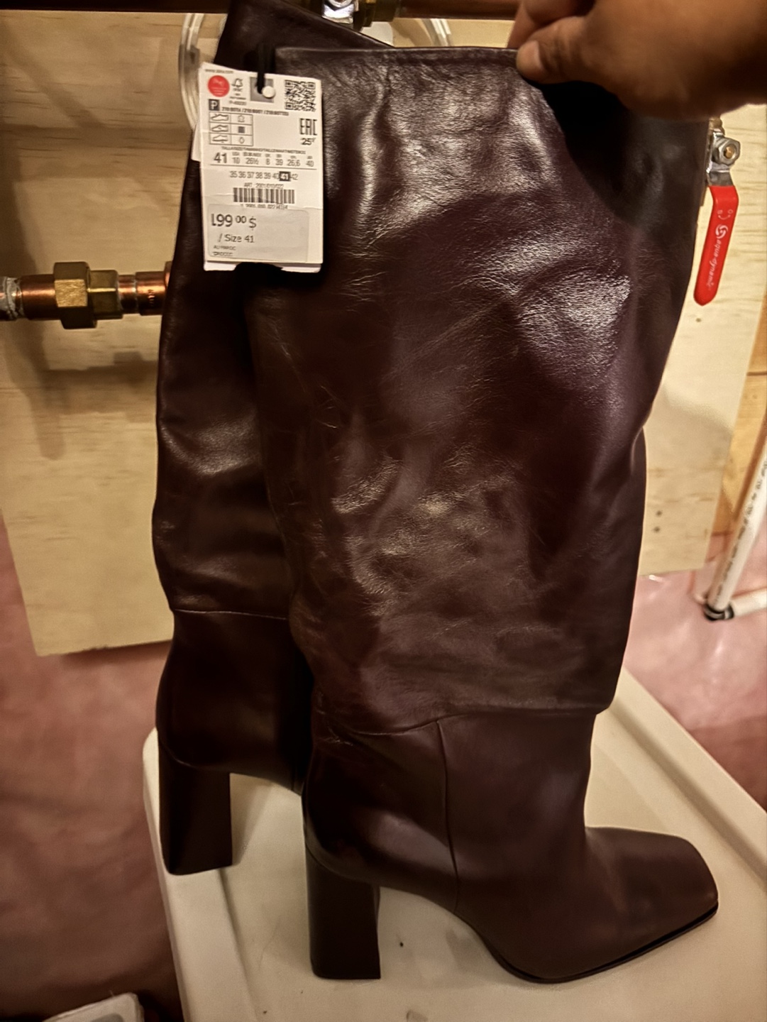 Zara Women's burgundy  Leather Knee-High Boots - Size 41 - photo 2