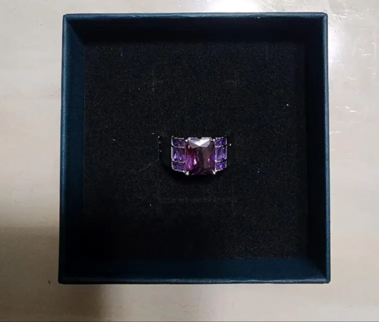 Sterling silver ring with square cut purple gems - photo 3