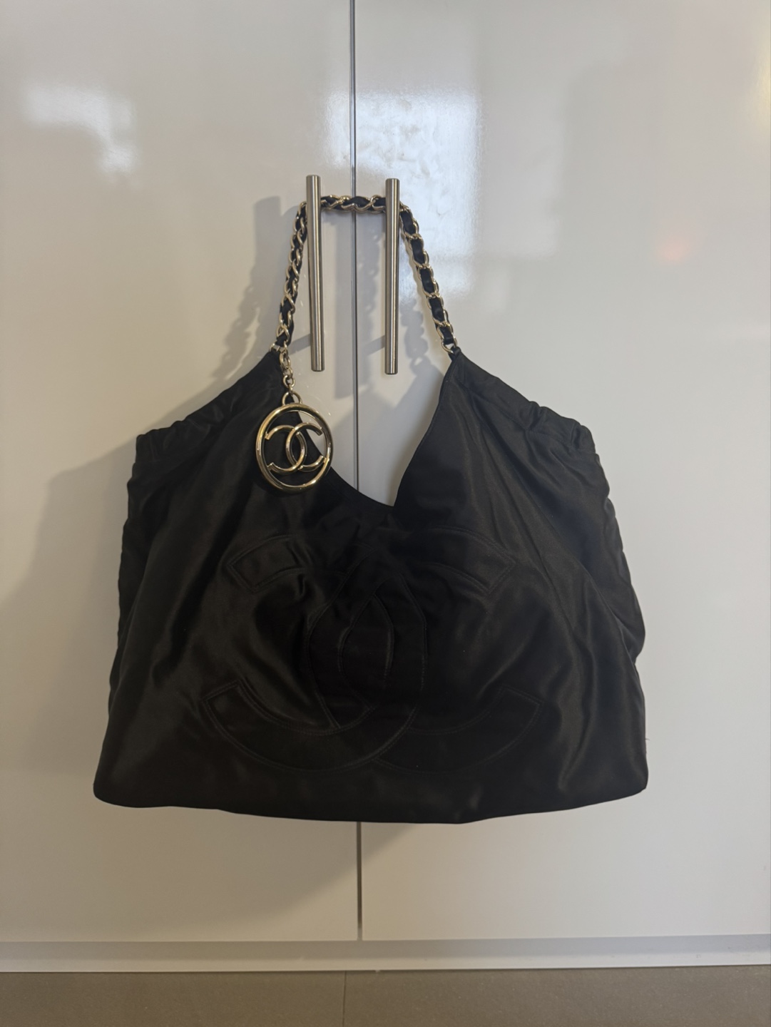 Chanel Black Satin Tote Bag