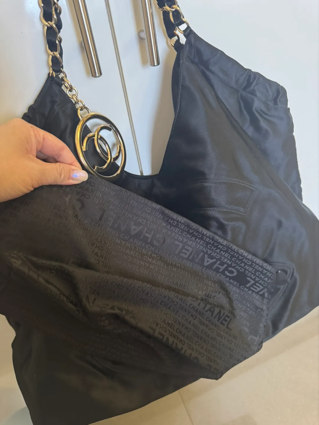 Chanel Black Satin Tote Bag image indicator(4)