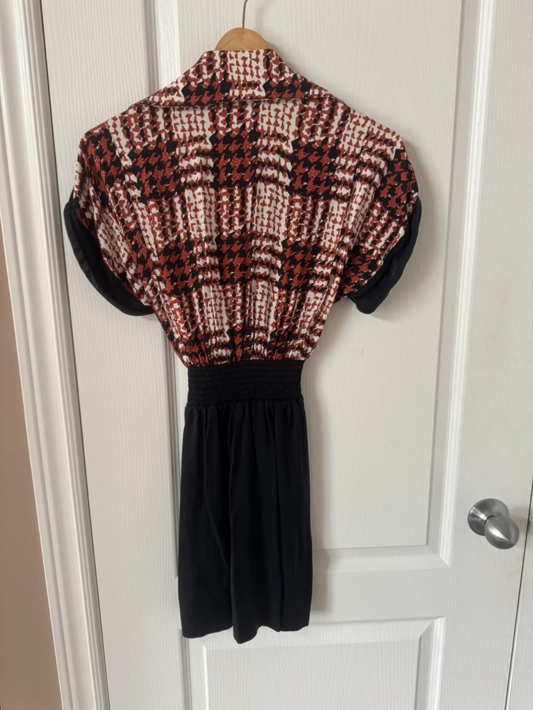 bebe Womens XXS Brown and Black Houndstooth Print Mini Dress image indicator(4)