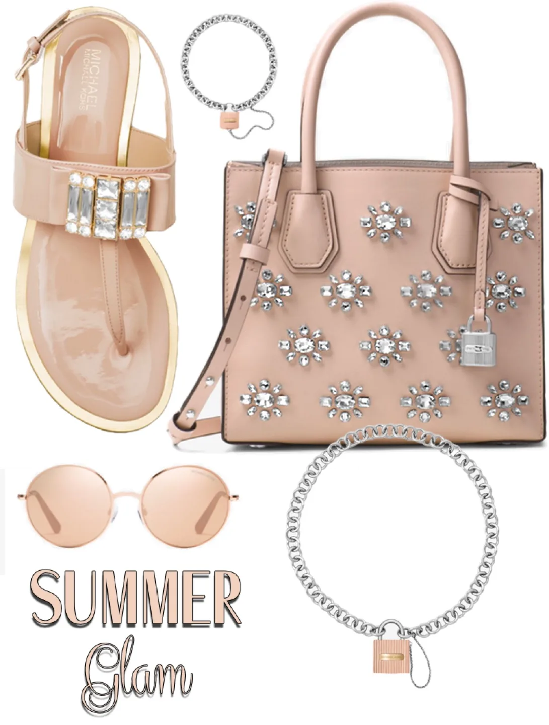 Michael Kors Pink Crystal Embellished Tote Bag thumbnail