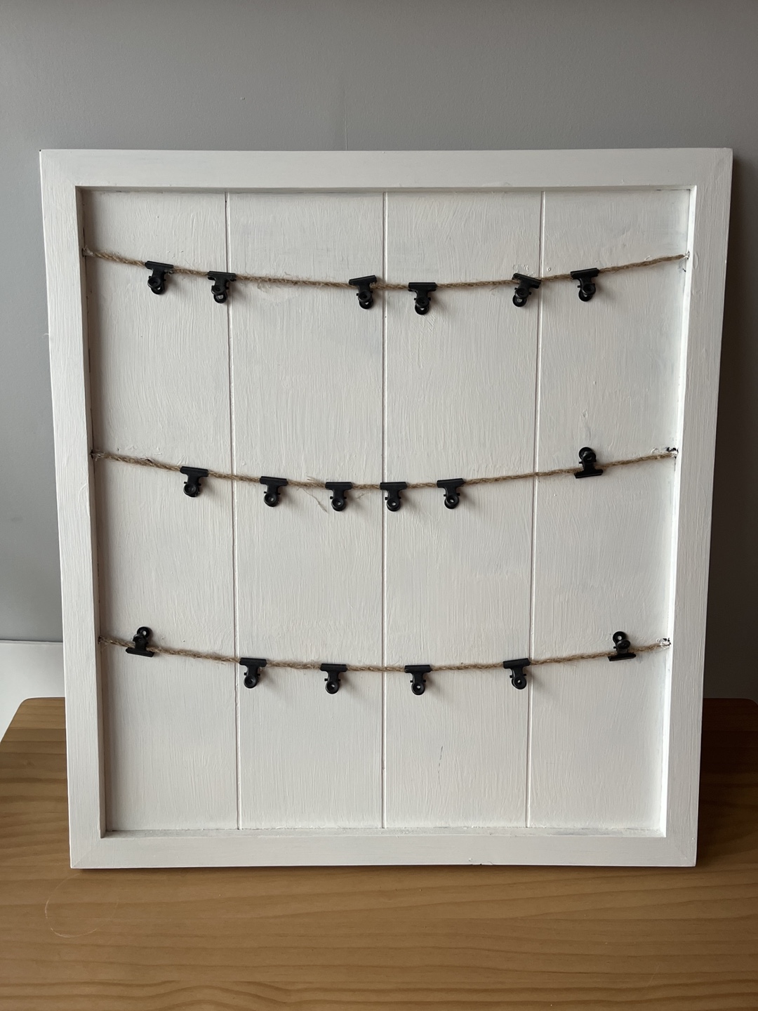 White Framed Photo Display Board with Clips
