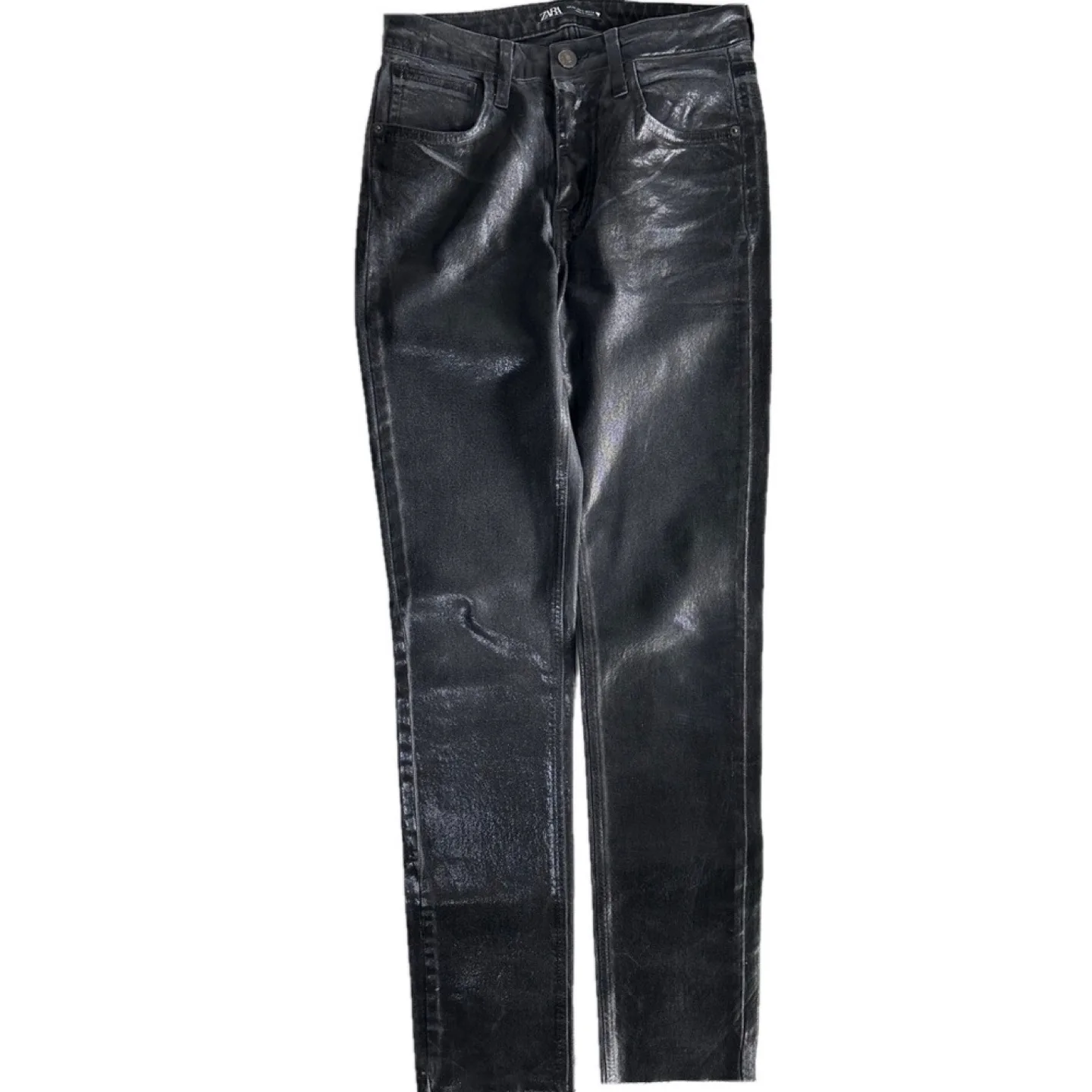 Zara Black Skinny Jeans with Glossy Finish Size 2 image indicator(3)