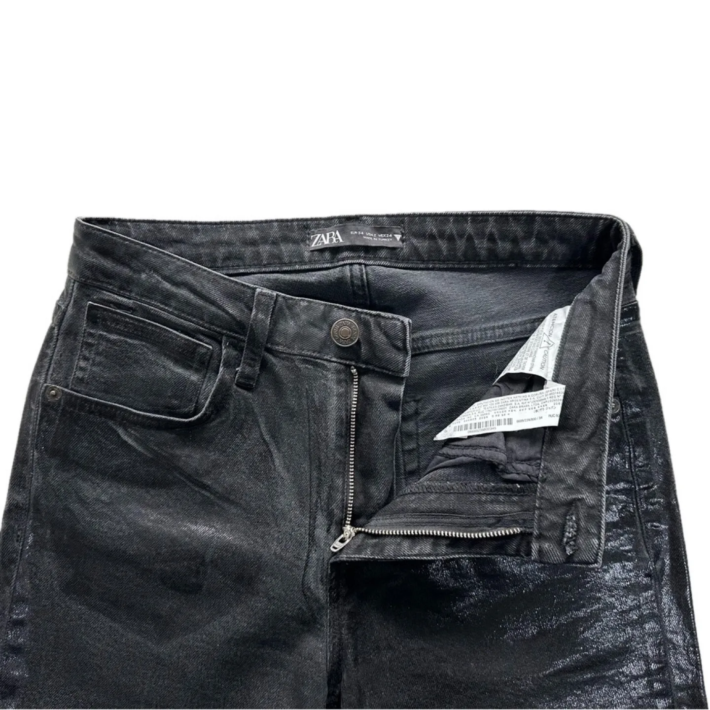 Zara Black Skinny Jeans with Glossy Finish Size 2 image indicator(4)
