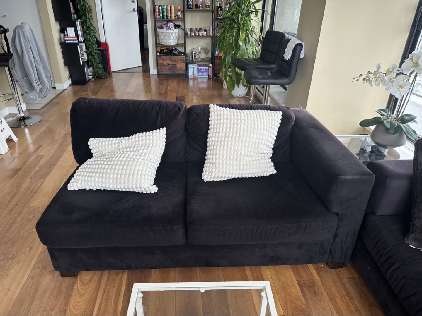 EQ3 Black Velvet Sectional Sofa - photo 3