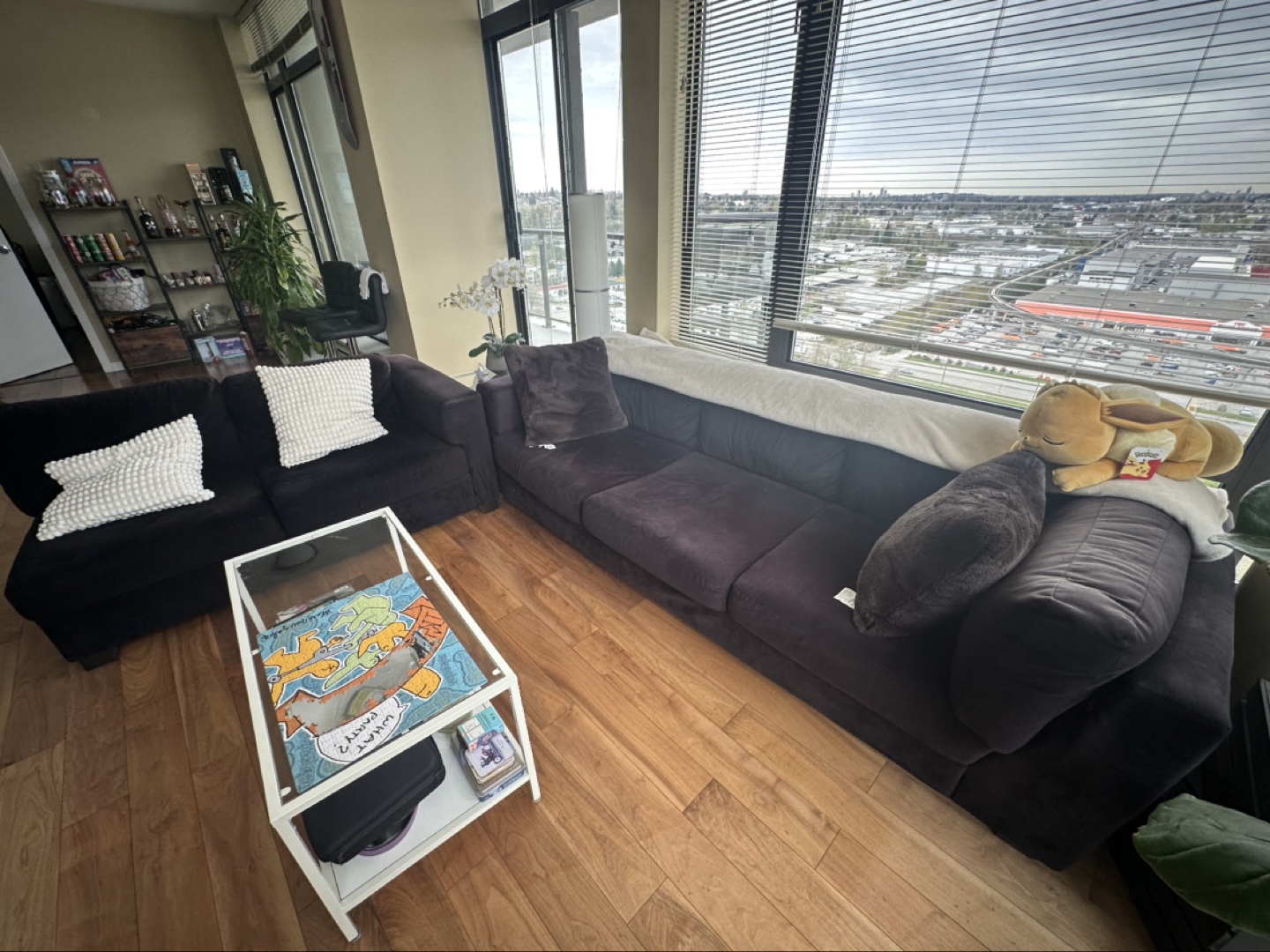EQ3 Black Velvet Sectional Sofa