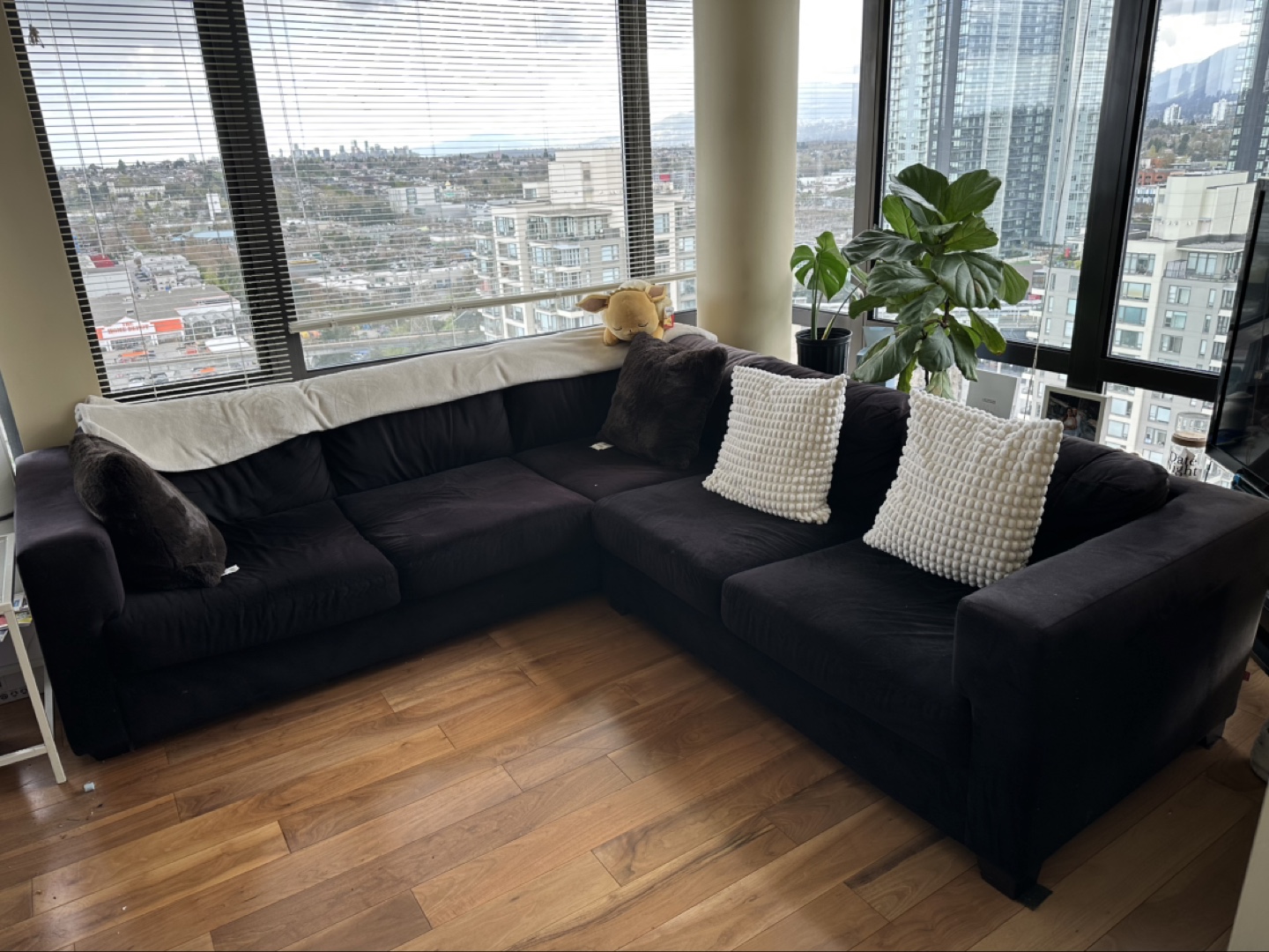 EQ3 Black Velvet Sectional Sofa - photo 4