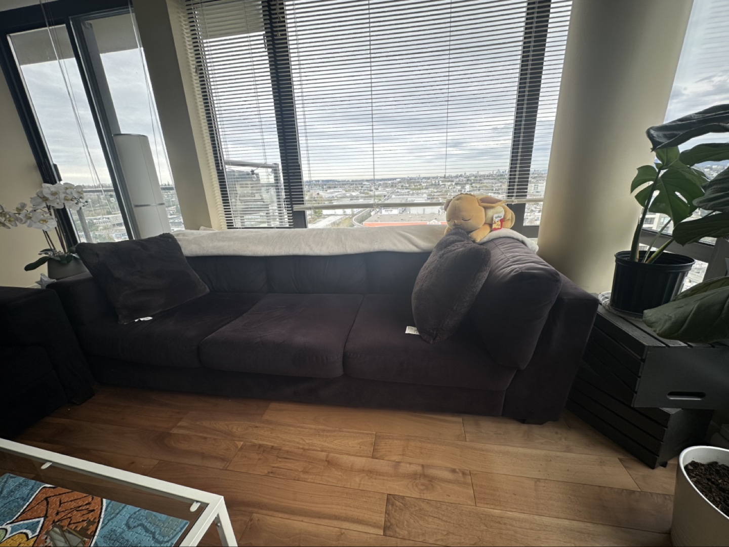 EQ3 Black Velvet Sectional Sofa - photo 2