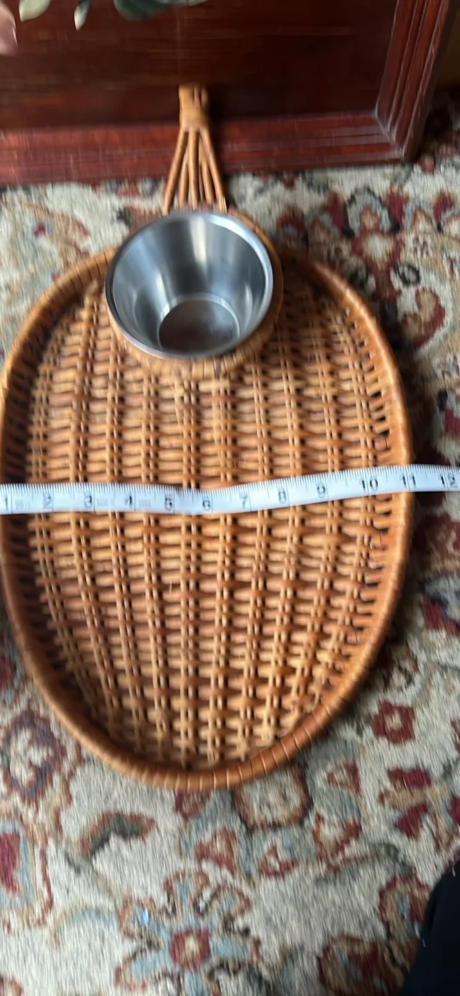 Vintage Wicker Serving Tray with Bowl image indicator(5)