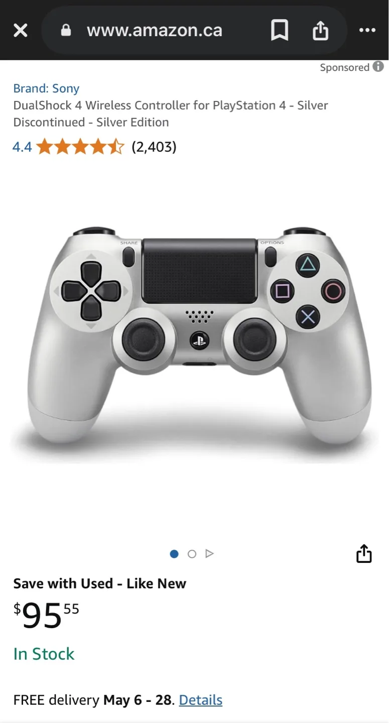 PS4 Controller (Silver) – Only $45! Rare Color, Full. image indicator(4)