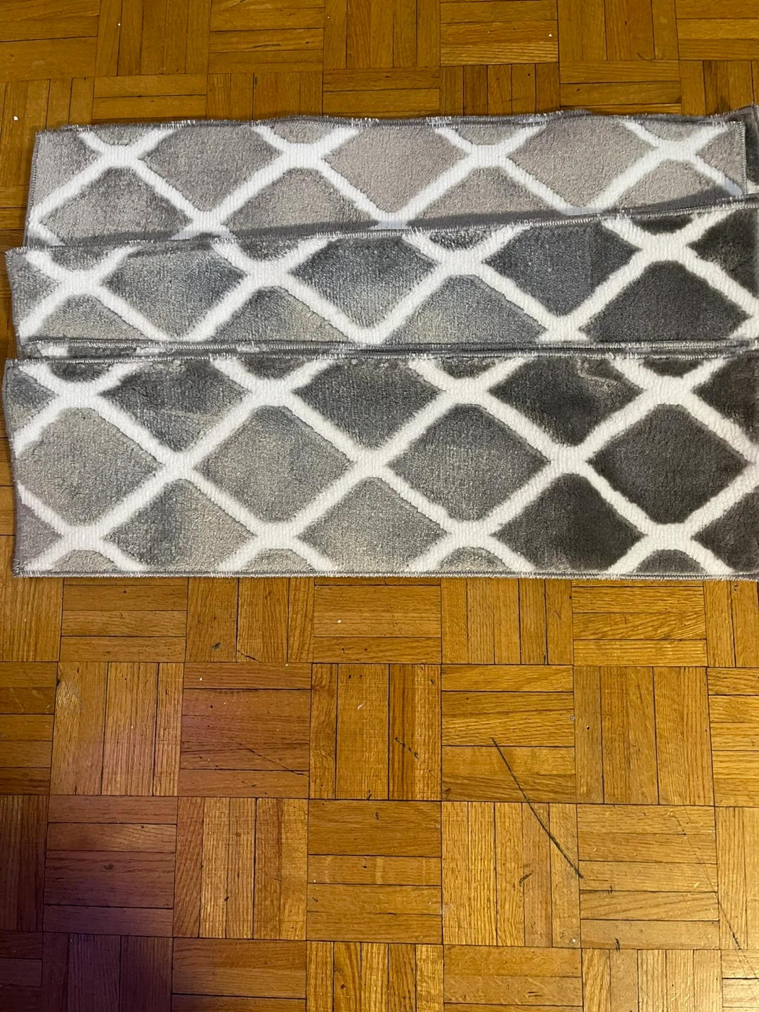 Three Grey and White Diamond Pattern Stair Runners image indicator(3)