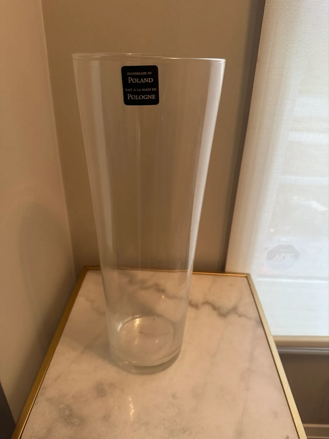 Tall Clear Glass Vase, Handmade in Poland thumbnail