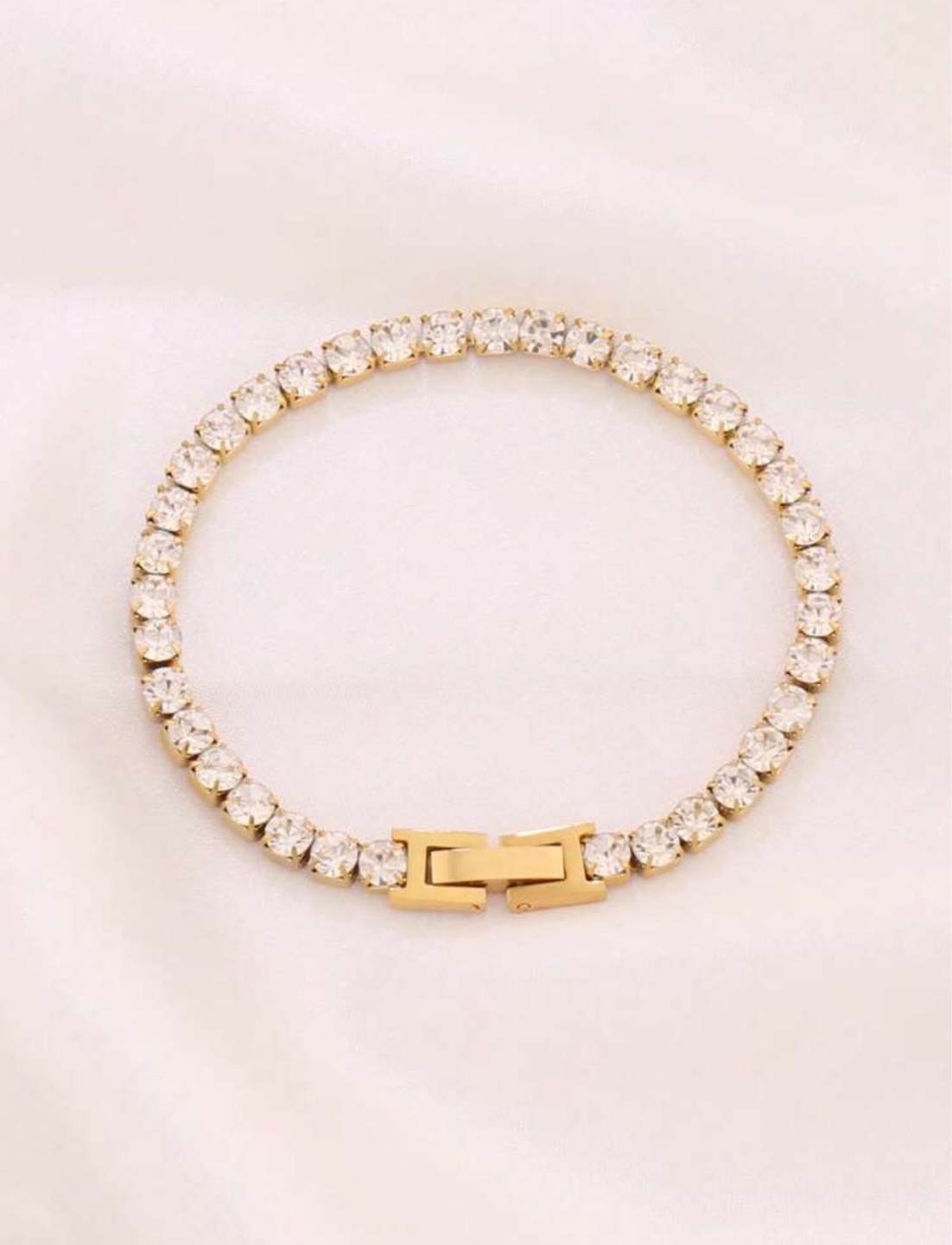 Stainless Steel Gold Tennis Bracelet with Cubic Zirconia