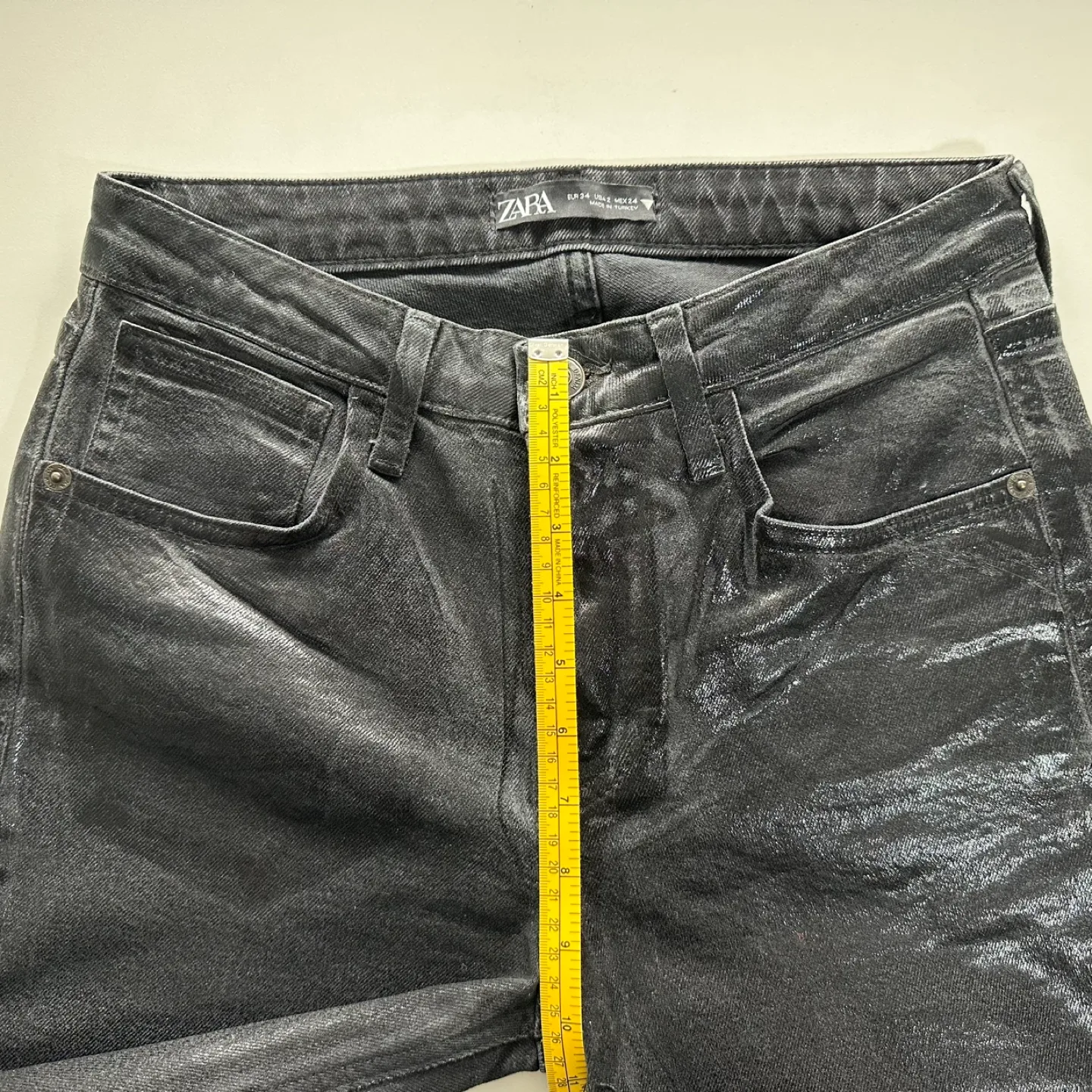 Zara Black Skinny Jeans with Glossy Finish Size 2 image indicator(6)