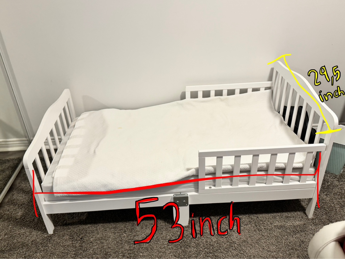 White Toddler Bed with Guardrail