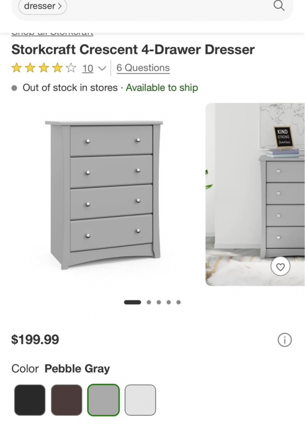 Storkcraft Crescent 4-Drawer Dresser - Pebble Gray - photo 5