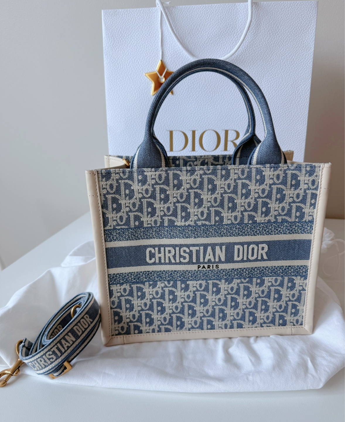 Small Dior book tote with strap limited edition with blue