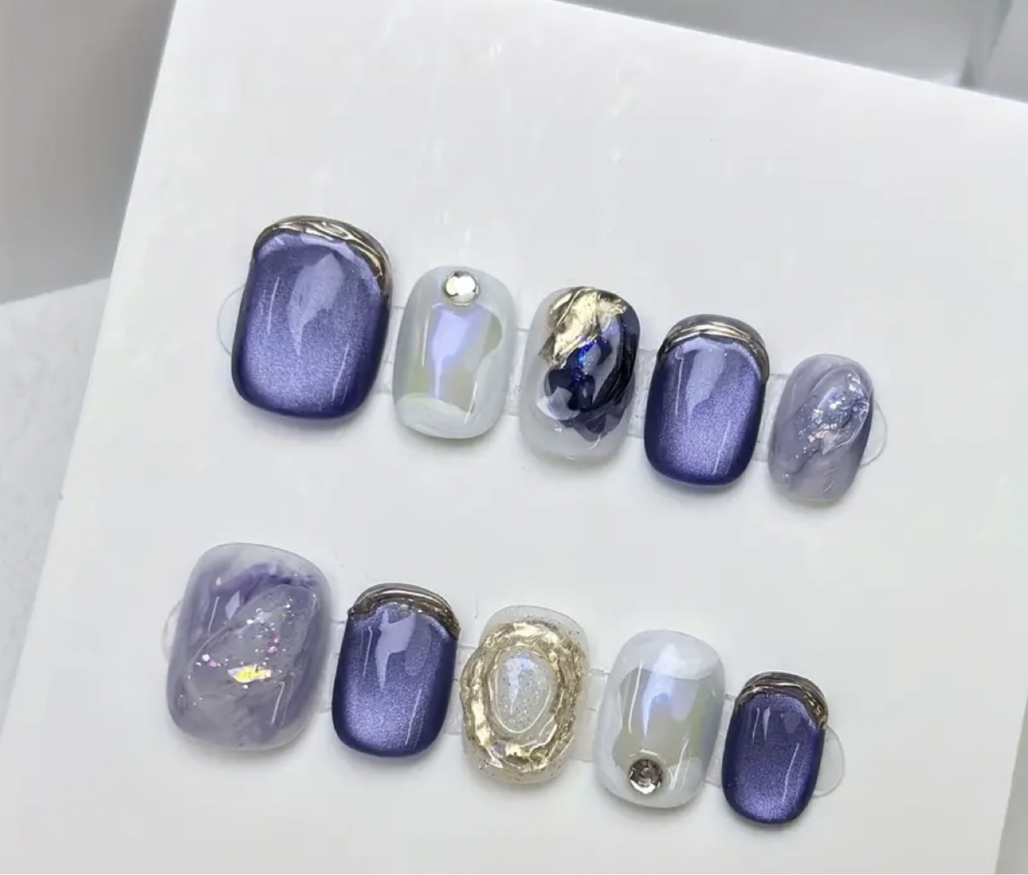 Handmade Nail Tips - Elegant Purple & White Design - photo 2