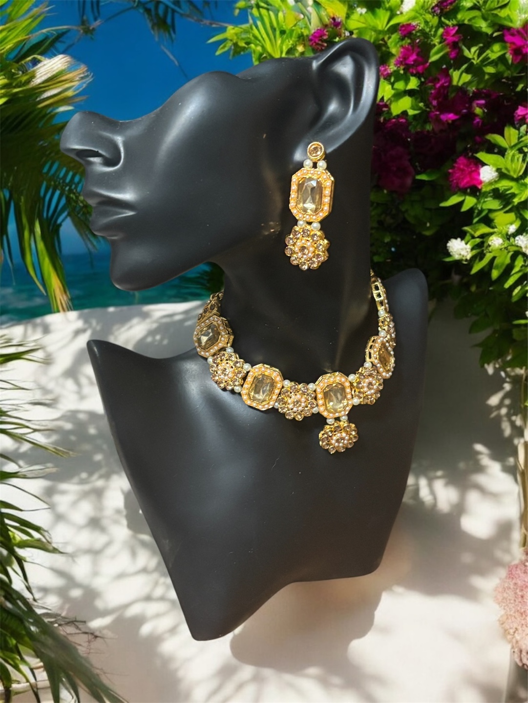 Gold-tone Statement Necklace Set with Earrings and Maang Tikka