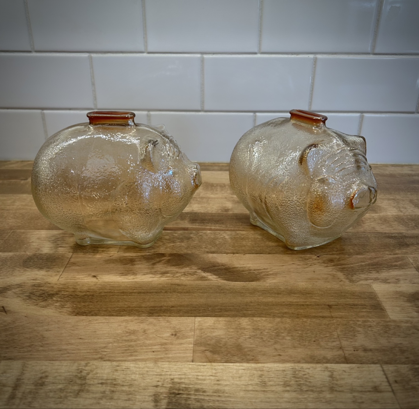 Pair of Vintage Glass Piggy Banks