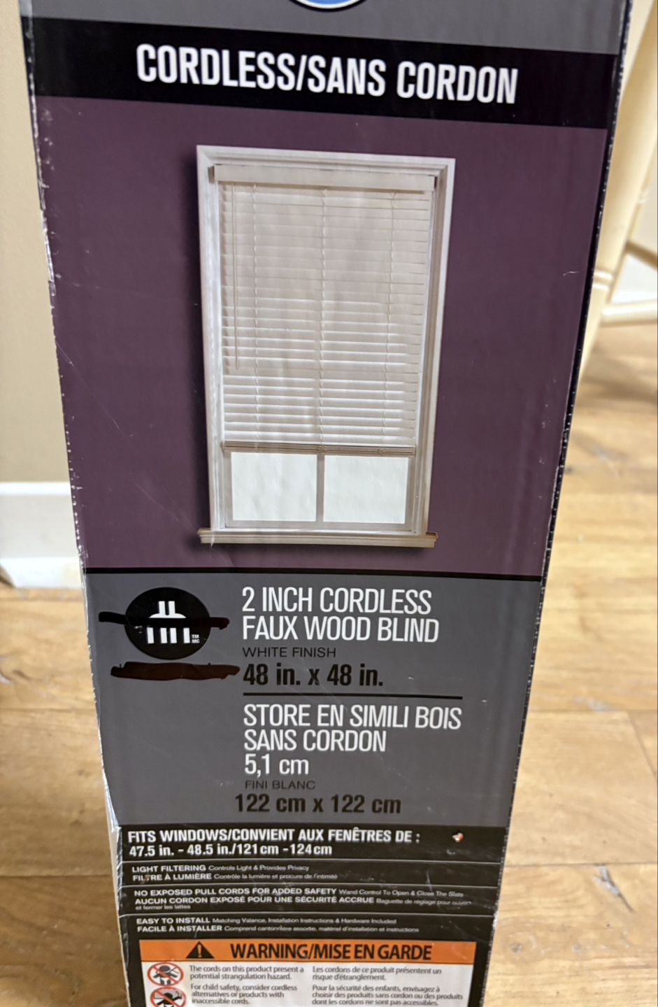💚 Cordless Faux Wood Blinds - White - 48x48 Inches