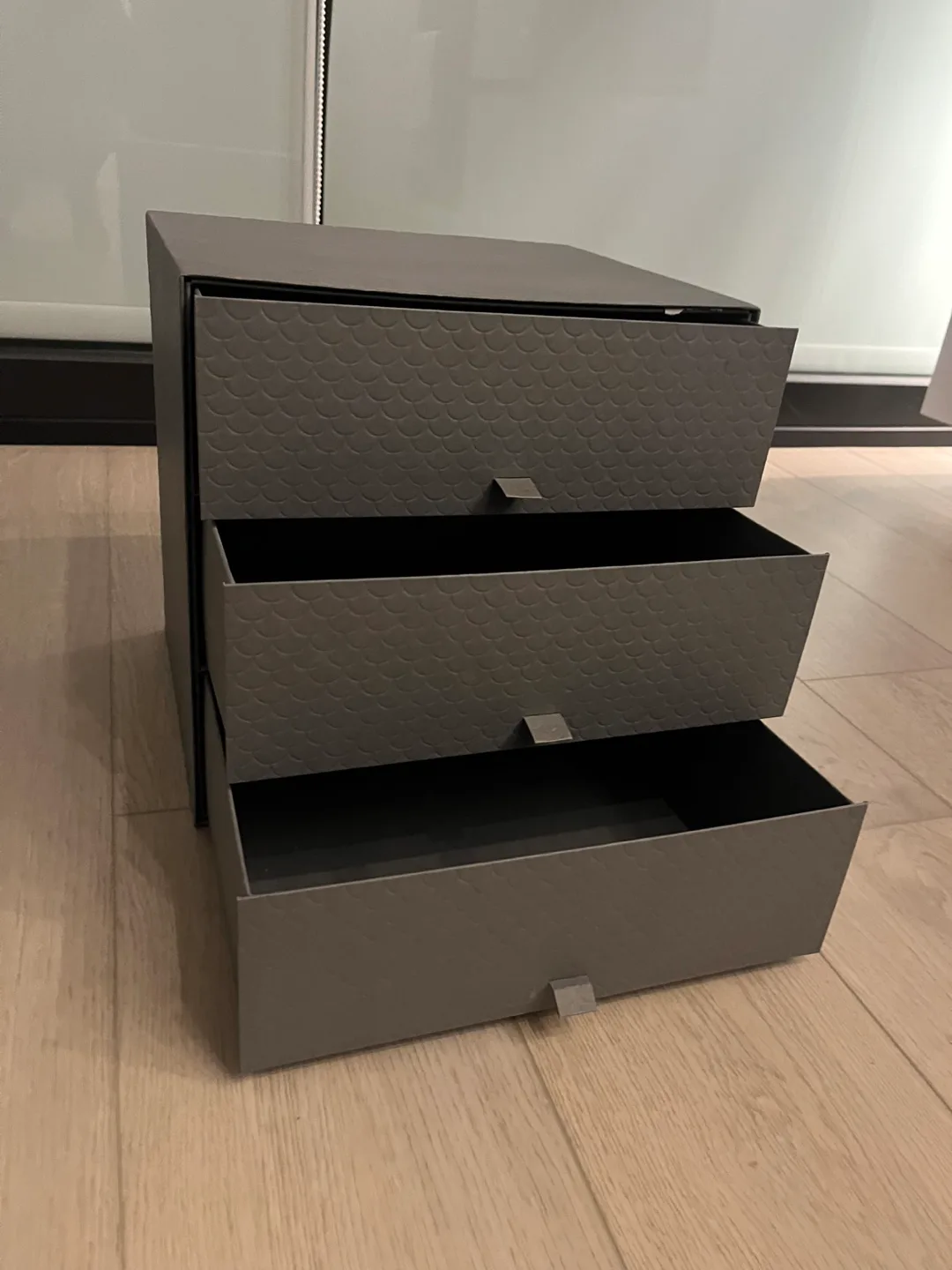 Paper and media organizer with 3 drawers, grey thumbnail
