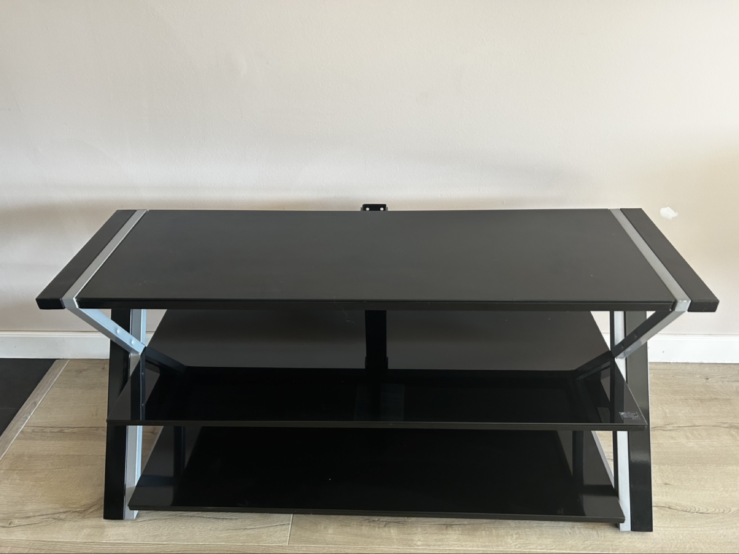 Black Glass TV Stand with Silver Accents - photo 2