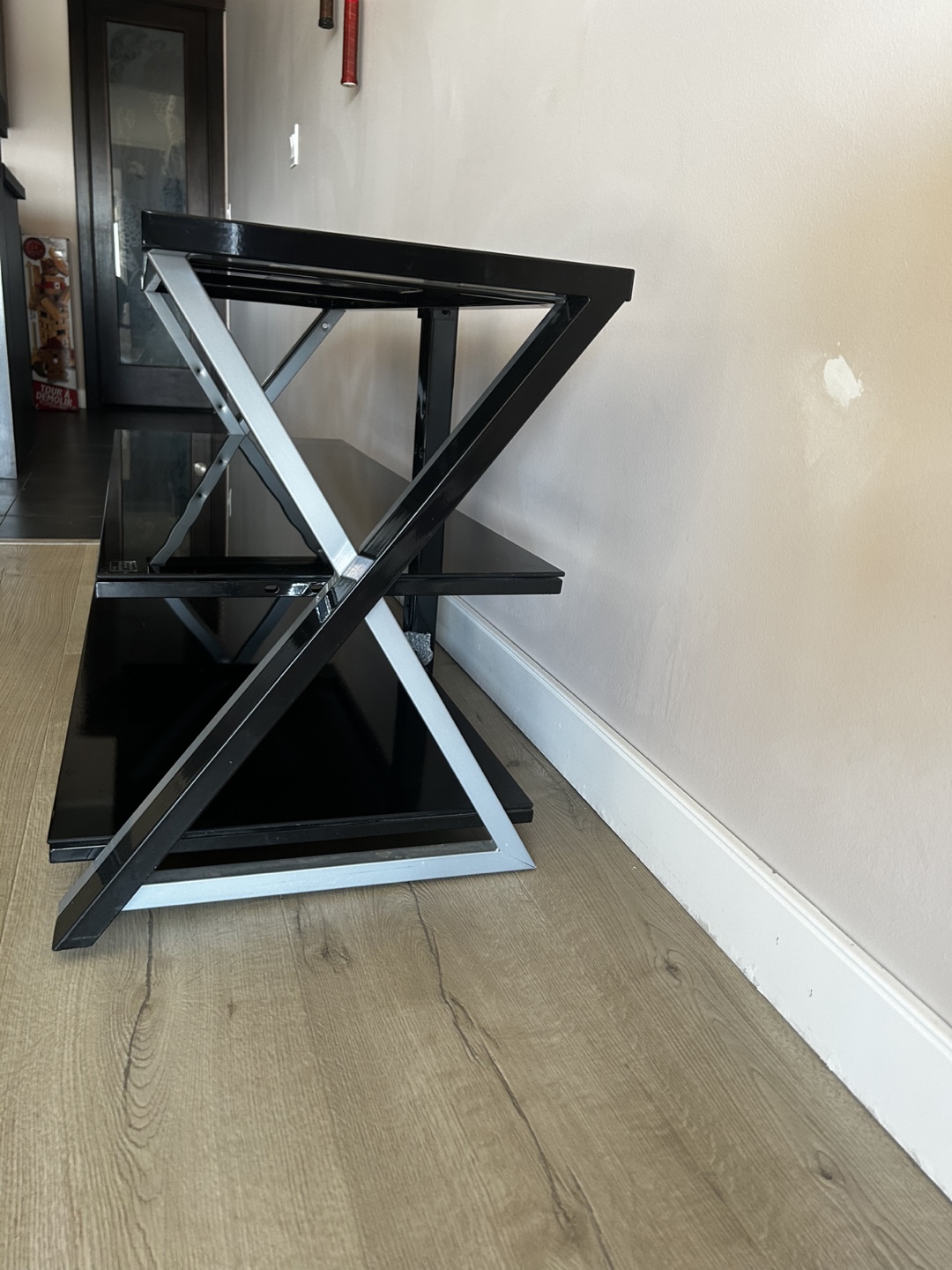 Black Glass TV Stand with Silver Accents - photo 4