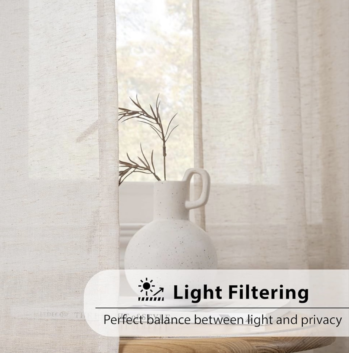 Light Filtering linen Sheer Curtains, 52” x 84”, 2 panels - photo 2