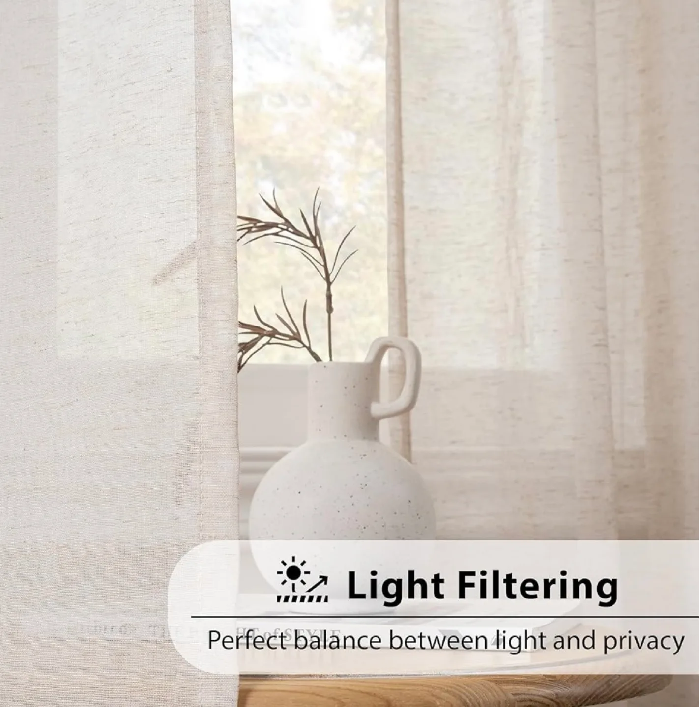 Light Filtering linen Sheer Curtains, 52” x 84”, 2 panels image indicator(2)