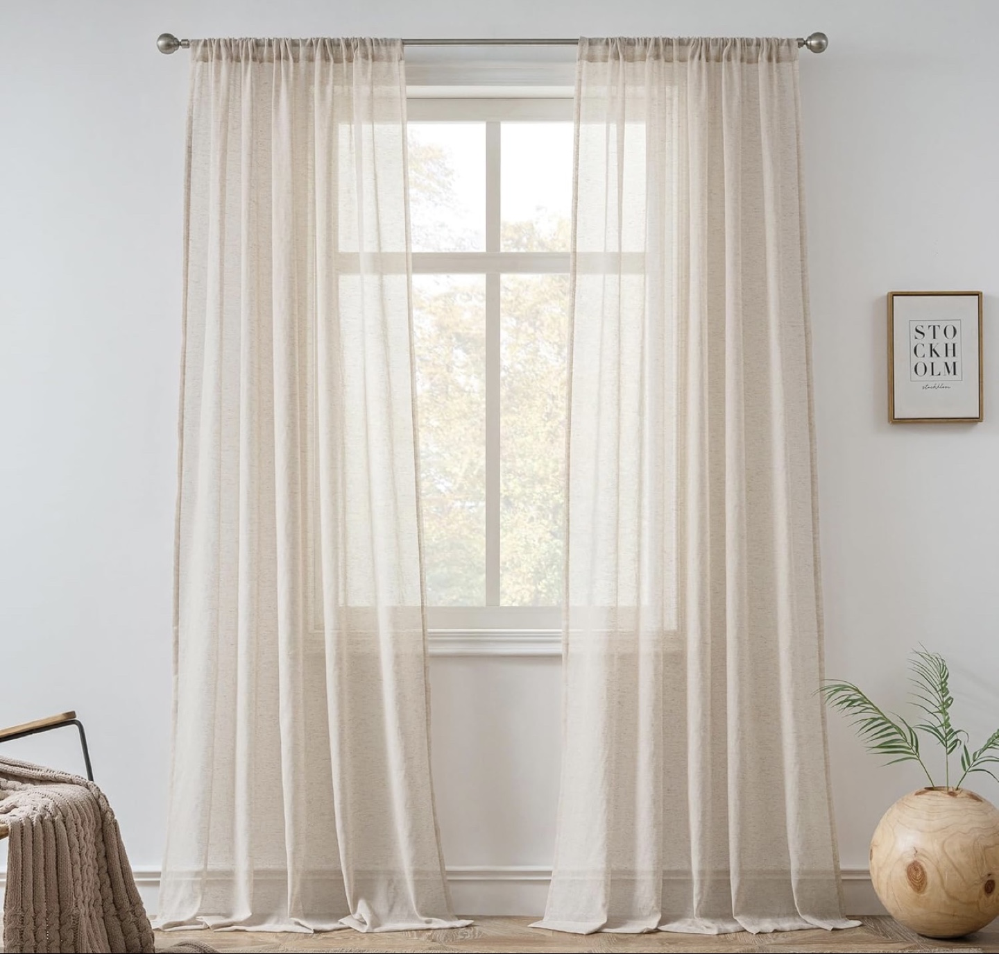 Light Filtering linen Sheer Curtains, 52” x 84”, 2 panels