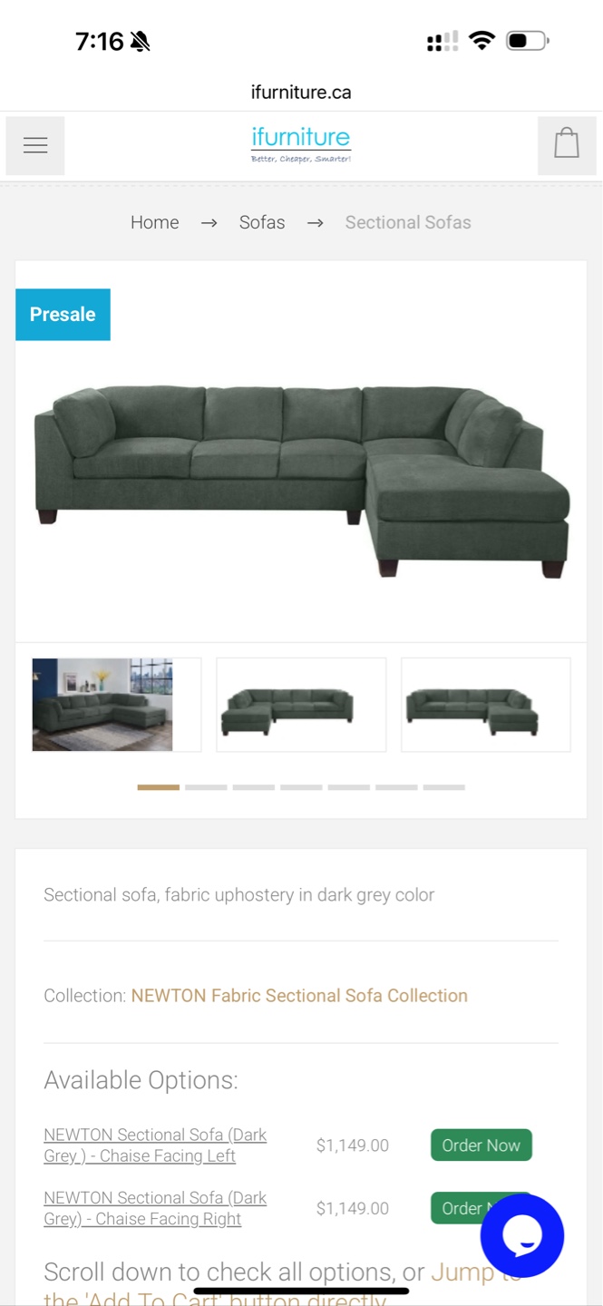 IFurniture Newton Sectional Sofa - Dark Grey
