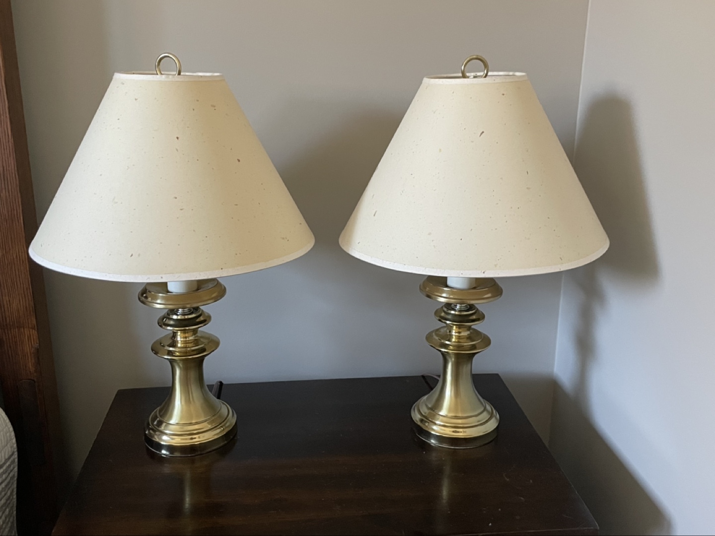 Pair of Brass Table Lamps with Cream Shades