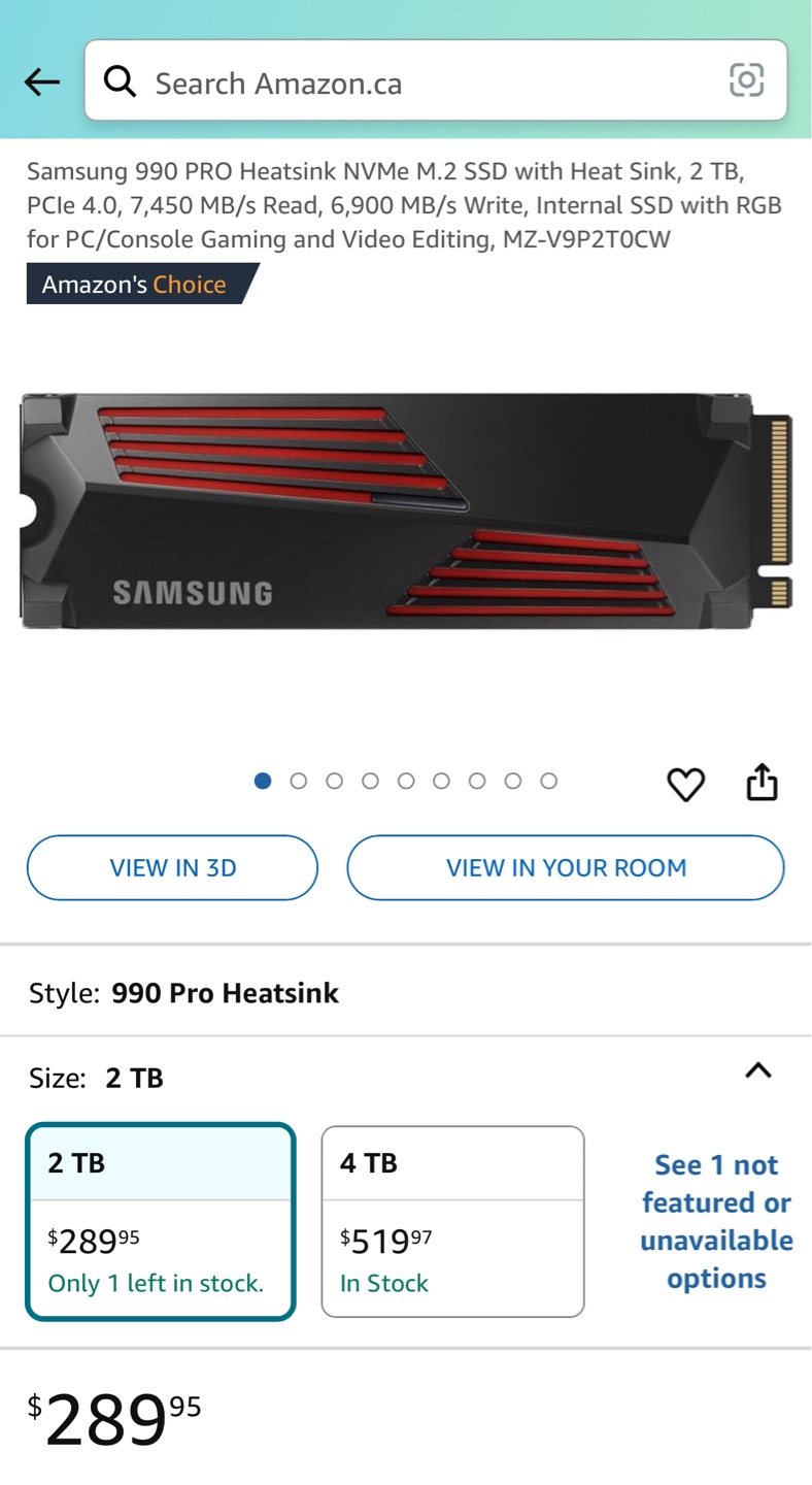 Samsung 990 Pro Heatsink NVMe M.2 SSD - 2TB