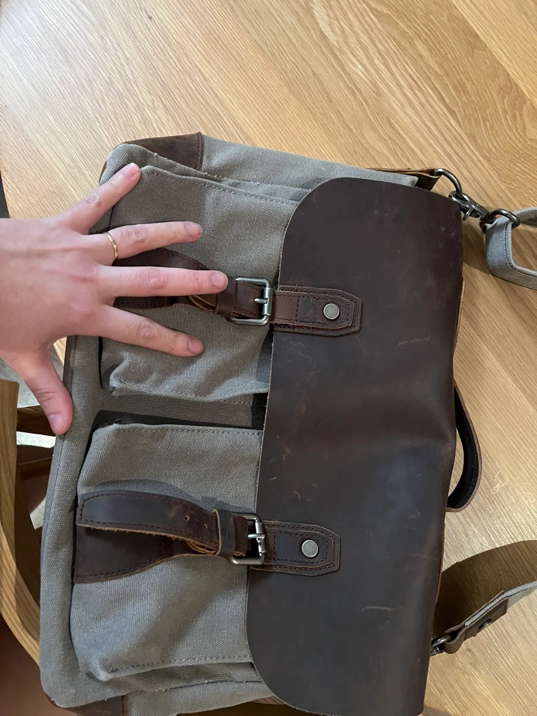 Vintage Leather and Canvas Messenger Bag image indicator(4)