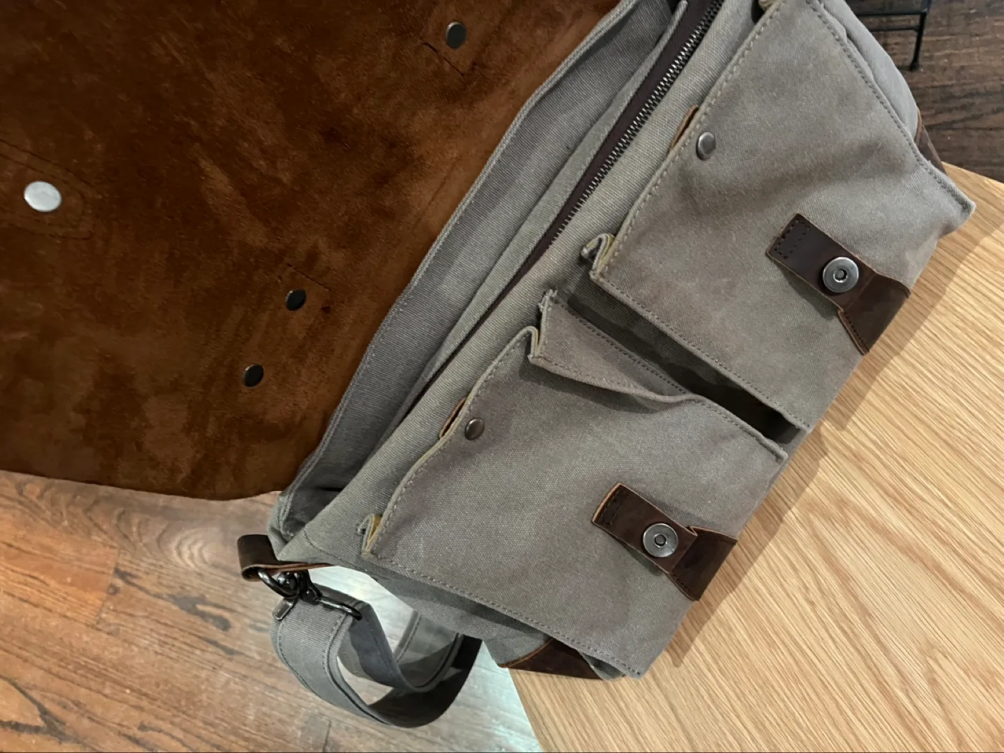 Vintage Leather and Canvas Messenger Bag image indicator(2)