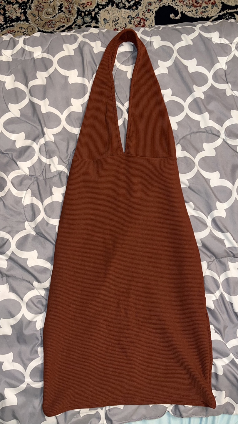 Rust-Colored Halter Mini Dress