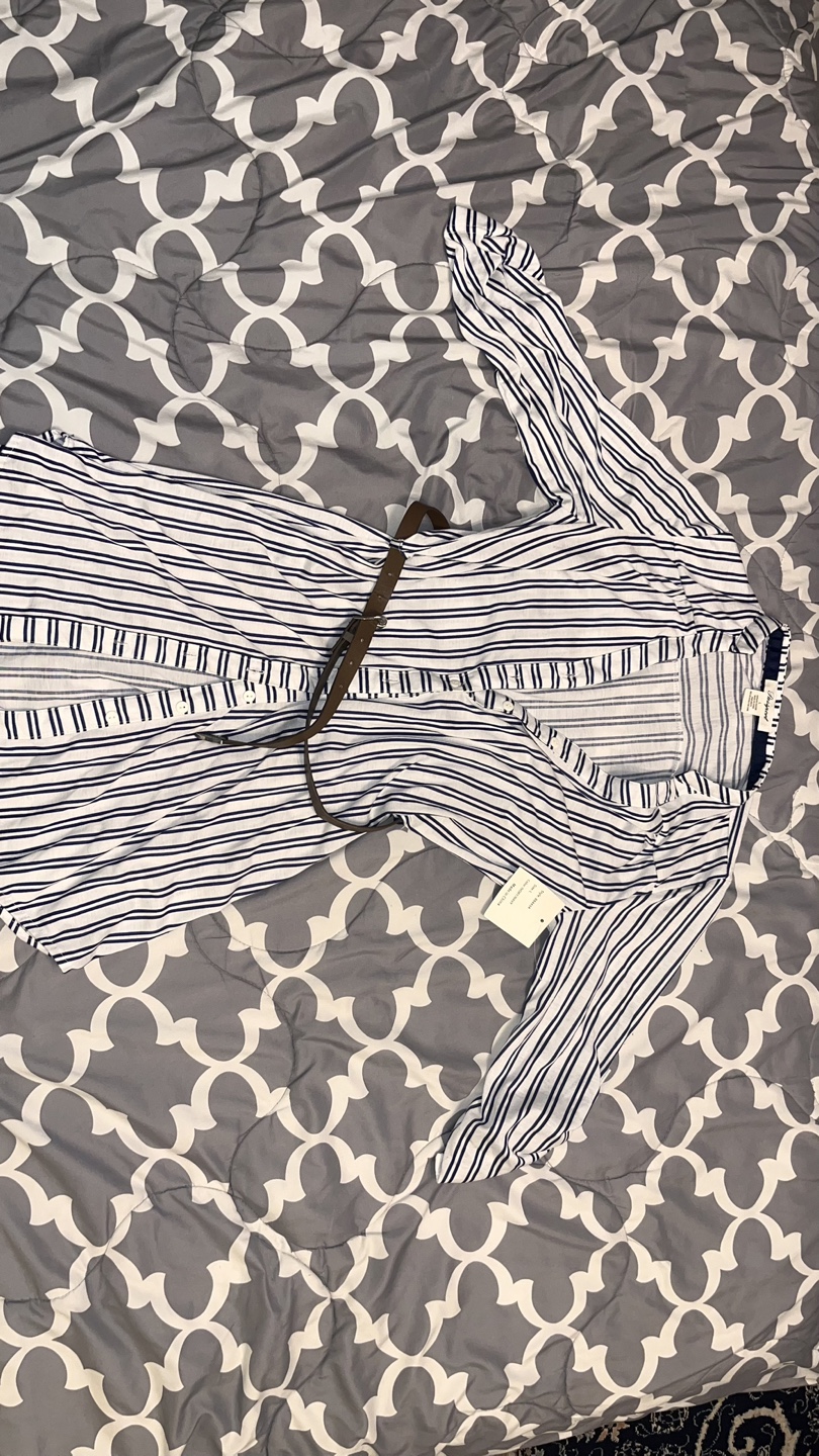 Striped shirt dress with belt
