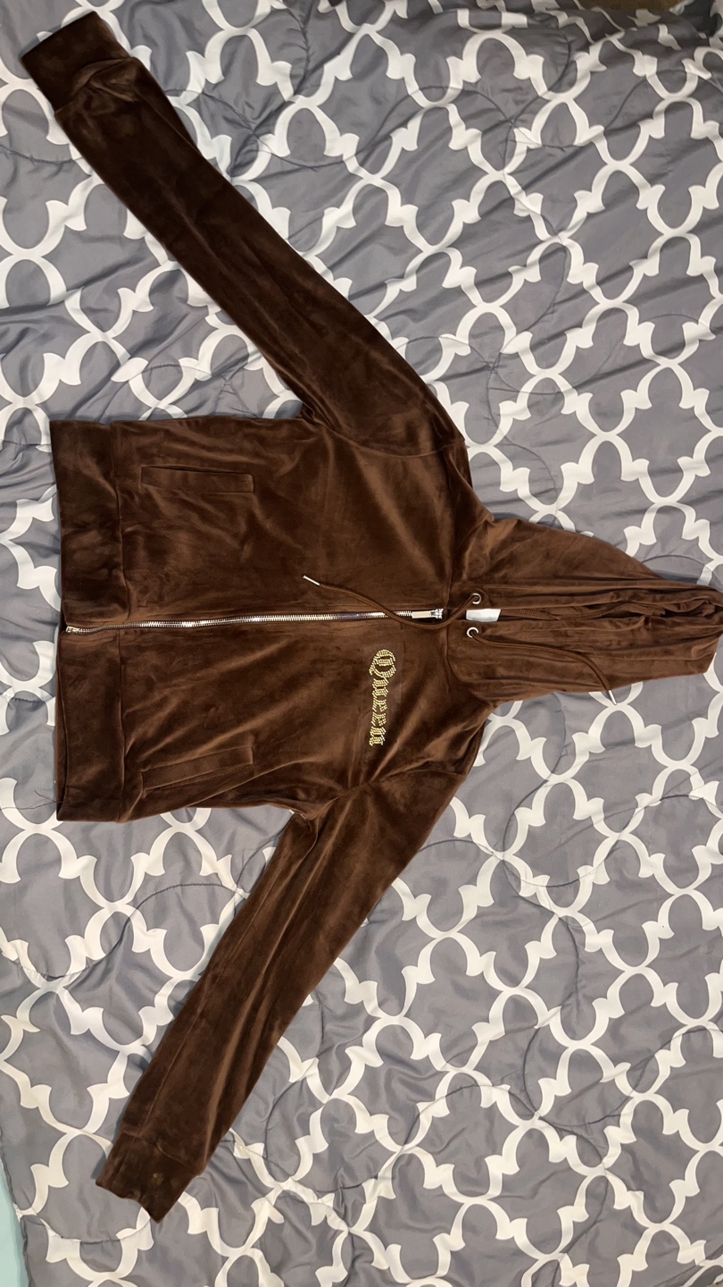 Brown Velour Juicy Couture Zip-Up Hoodie