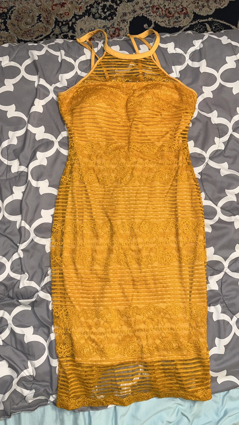 Mustard Yellow Lace Bodycon Dress