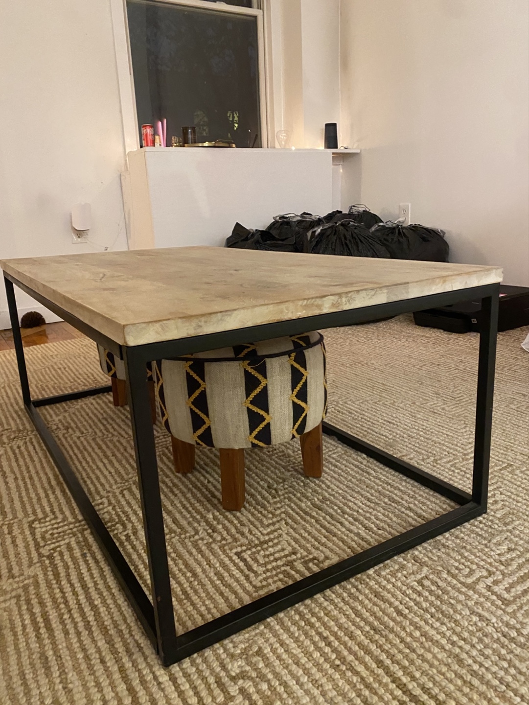 West Elm Modern Mango Wood Coffee Table with Black Metal Frame